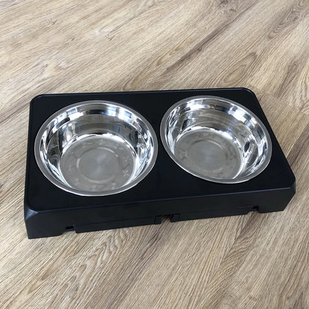 BOOTEELY Elevated Dog Feeder Bowls Adjustable Raised Stand with Double Stainless Steel Food Water Bowls Small Medium Large Dogs